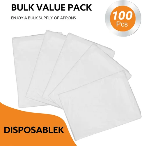 Vista 6 de Yzurbu 100 delantales desechables, 46 x 29 pulgadas, delantal de plástico de polietileno para cocina, fiesta, pintura, color blanco