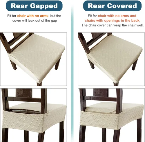 Vista 8 de Genina Juego de 2 fundas impermeables para sillas de comedor, fundas elásticas de jacquard extraíbles y lavables, sin fundas traseras, color beige