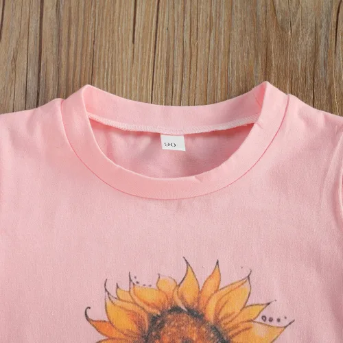 Vista 2 de Nie Cuimeiwan Conjunto de 2 piezas de pantalones acampanados para niña pequeña con estampado de letras y pantalones acampanados florales