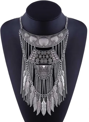 Vista 2 de YAZILIND Collar Collares Colgantes Vintage Maxi Gargantilla Declaración Collier Boho Mujer Joyería, Metal