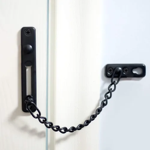 Vista 7 de KINJOEK - Paquete de 2 cerraduras de cadena para puerta, de acero inoxidable, con resorte antirrobo, cierre de puerta pulido resistente con Negro