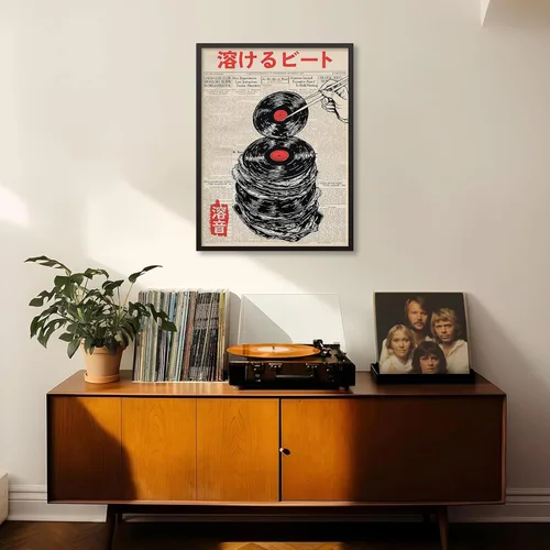 Vista 5 de Póster de música vintage japonés, arte estético de periódico retro, arte de pared de vinilo derretido, impresiones en lienzo de 08 x 10 pulgadas