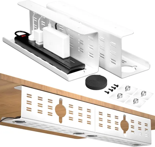 Vista 8 de Cinati - Paquete de 2 organizadores de cables para debajo del escritorio, bandeja grande de 32 pulgadas para organizar cables, organizadores