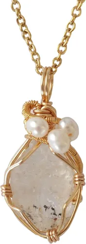 Vista 18 de Collar de cristal llamativo con piedra natal y perla para mujer - chapado en oro