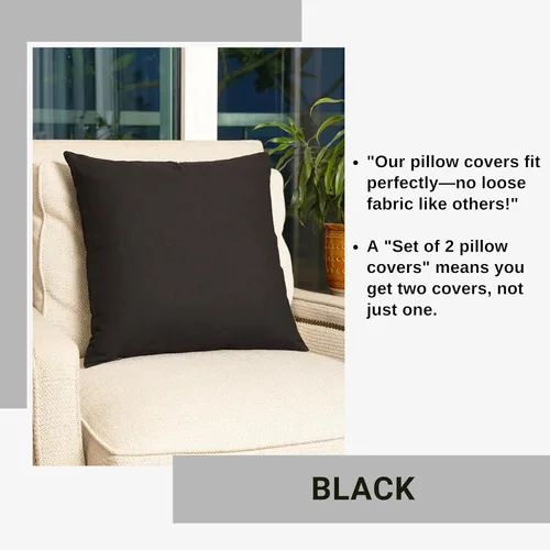 Vista 6 de RELY+ Fundas de cojín de algodón negras de 16"x16" Juego de 2 Fundas decorativas con cremallera para cojines, para sofá, casa de campo y sala