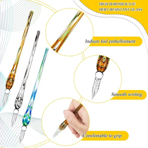 Vista 4 de Zonon 3 bolígrafos de cristal hechos a mano con caligrafía de cristal de borosilicato, firma para artistas, mujeres, hombres, adolescentes