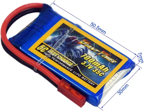 Vista 3 de 3.7 V 1S 700 mAh 35C LiPo batería JST Plug para Mini RC Avión Helicóptero Quadcopter