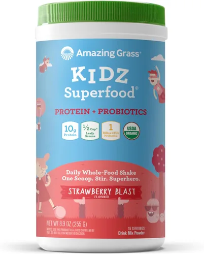 Vista 10 de Amazing Grass Kidz Superfood: Vegetales orgánicos, frutas y verduras, polvo de raíz de remolacha y probióticos para niños saludables, explosión