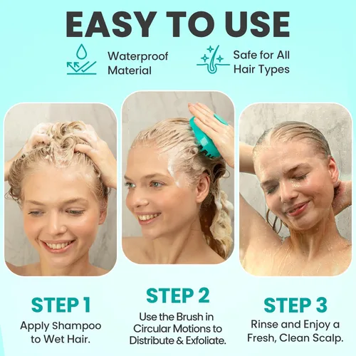 Vista 5 de RELAXXO Masajeador de cuero cabelludo para el crecimiento del cabello – Exfoliante y fregador de cabello para cuero cabelludo, cerdas suaves