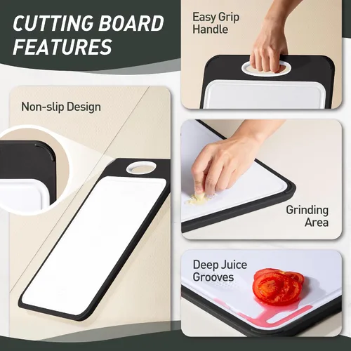 Vista 4 de Tabla de cortar de acero inoxidable 2 en 1 con mango para cortar las mejores tablas de cortar no tóxicas Tablas de cortar de 2 caras para cocina