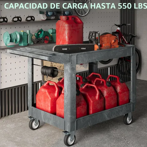Vista 2 de YITAHOME - Carrito utilitario de plástico resistente de 2 niveles, 45 x 25 pulgadas, color gris