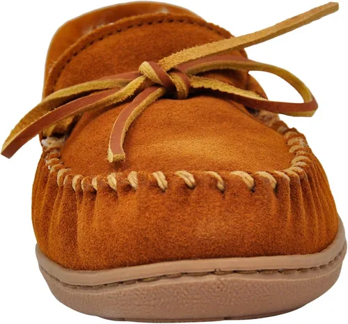 Vista 2 de Minnetonka Moc de suela dura de oveja para mujer, Tan dorado