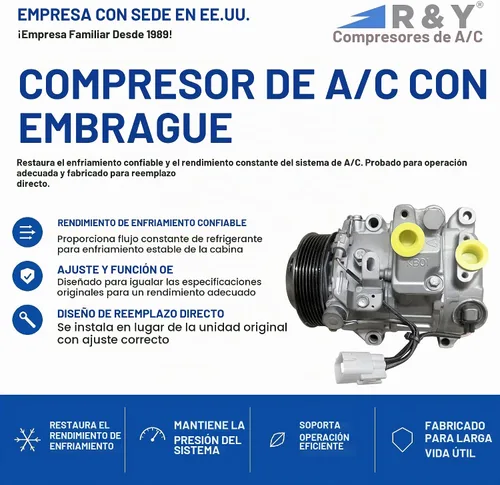 Vista 2 de Compresor de aire acondicionado automotriz RYC y embrague de A/C AEG323