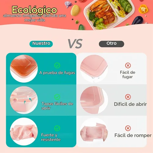Vista 3 de Glotoch - Paquete de 50 recipientes de comida rosados con 2 compartimentos, recipientes para alimentos de 32 onzas para llevar, recipientes