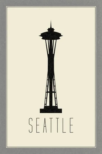 Vista 2 de Laminated Seattle Space Needle Cream Cities Art Print Poster Dry Erase Sign 12x18