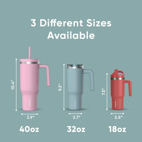 Vista 4 de Hydrapeak Voyager Vaso de 40 oz con Asa y Tapa con Pajita Botella de Agua Reutilizable de Acero Inoxidable Taza de Viaje Compatible con Portavasos