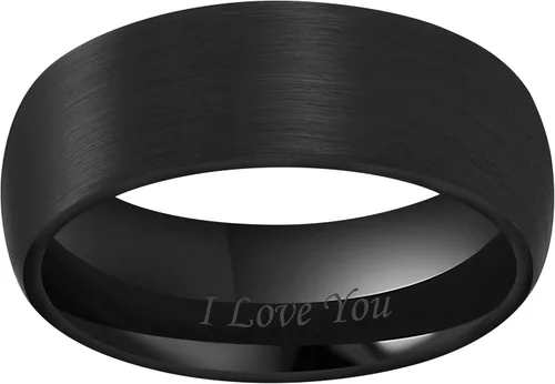 Vista 2 de CROWNAL Anillo de boda de cerámica negra de 0.157in, 0.236in y 0.315in, para hombres, mujeres, parejas, acabado cepillado, grabado "I Love You