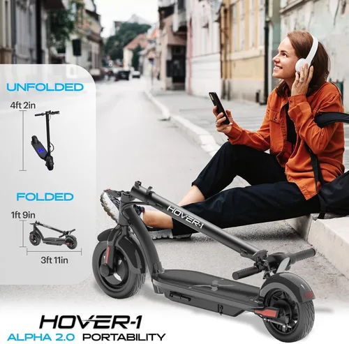 Vista 5 de Hover-1 Alpha 2.0 Foldable Electric Scooter with 450W Brushless Motor, 18 mph Max Speed, 10” Air-Filled Tires and 12 Mile Range