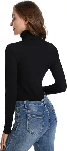 Vista 6 de ACANI Camisetas de cuello alto para mujer, acanaladas, de manga larga, ajustadas, cuello alto, básicas, elásticas, ligeras, con capas