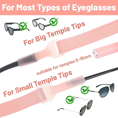 Vista 3 de 4 correas para gafas, correa ajustable de 7 a 10.6 pulgadas para gafas de sol para niñas, correas de soporte para lentes de sol sin cola (rosa)