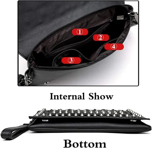 Vista 4 de Bolso pequeño con remache punk para mujer, bolso de mano con asa superior