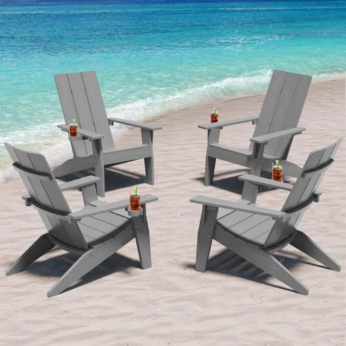 Vista 11 de MXIMU Silla Adirondack moderna resistente a la intemperie con portavasos, sillas de gran tamaño para hogueras Adorondic de plástico al aire libre