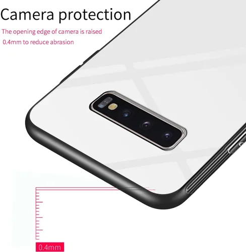 Vista 5 de Funda para Samsung S10 Plus,con parte trasera de calidad de vidrio templado,Carcasa híbrida de marco de TPU,Cubiertas delgadas,Anti-caída,Blanco