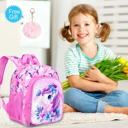 Vista 2 de UFNDC Mochila infantil para niñas, bonita mochila preescolar de unicornio, bolsa escolar de lentejuelas para jardín de infantes