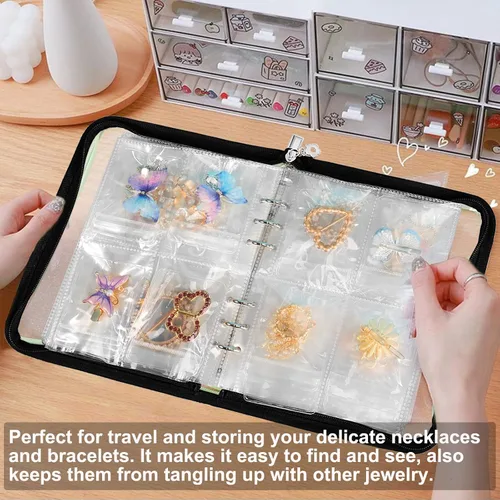 Vista 6 de Organizador transparente para guardar joyas, organizador de aretes, organizador de pulseras de joyería, estuche de viaje para aretes, álbum, bolsas