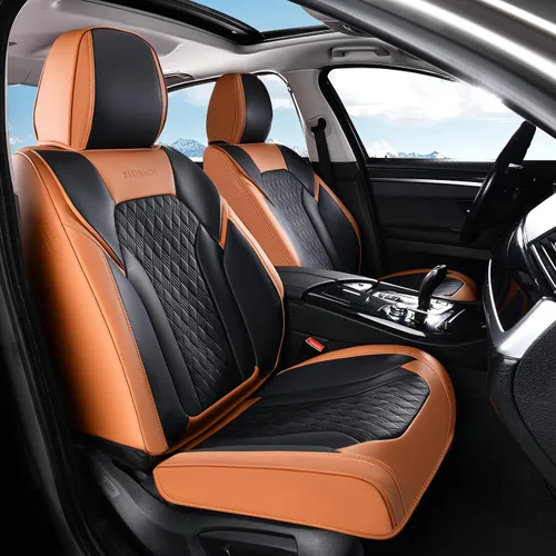 Vista 10 de FLORICH Fundas de asiento, juego completo de fundas de asiento de automóvil, fundas de asiento de cuero de napa de lujo, transpirables e marrón