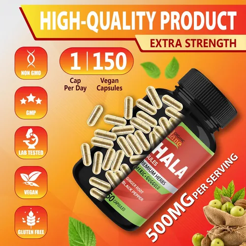 Vista 8 de Organic Cadane Cápsulas de extracto de Triphala, suministro de 5 meses con cúrcuma, guggulu, jengibre, pimienta negra, moringa - Apoya la digestión