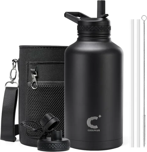 Vista 15 de Coolplus - Botella de agua de 32 onzas aislada, termo de agua de acero inoxidable con popote de metal de doble pared al vacío con funda de Negro