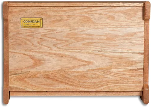 Vista 7 de CONSDAN Panera de madera maciza de roble para encimera de cocina, contenedor de pan de doble capa para almacenamiento de pan, caja de pan de gran