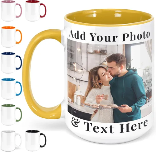 Vista 13 de Taza de café con foto personalizada, 11-15 onzas, taza personalizada con imagen, texto y nombre, regalos personalizados para novio, novia, mejor