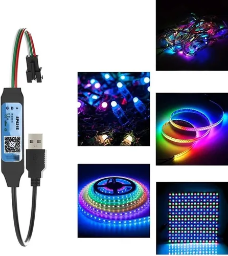 Vista 5 de USB 5-24V SP621E Mini controlador LED Bluetooth Control APP para WS2811 WS2812B SK6812 Pixeles Dream Color LED Strip (con conector USB)
