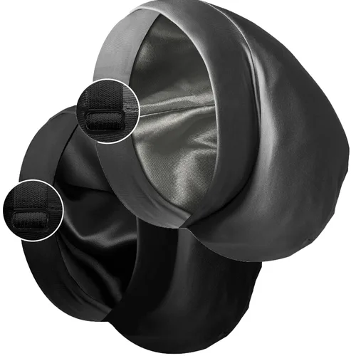 Vista 16 de Gorro de satén con forro de seda, cubierta ajustable para el cabello para mujeres y hombres, gorro de noche para el cuidado de pacientes