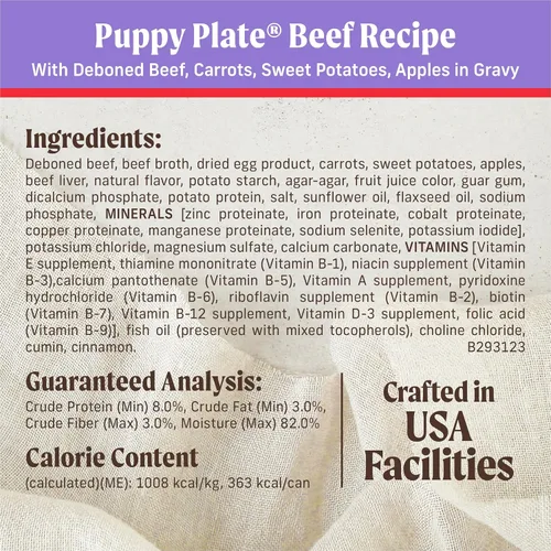 Vista 6 de Merrick - Puppy Plate - Comida húmeda para cachorros sin granos, receta con carne de res, 12.7 onzas (Paquete de 12 unidades)