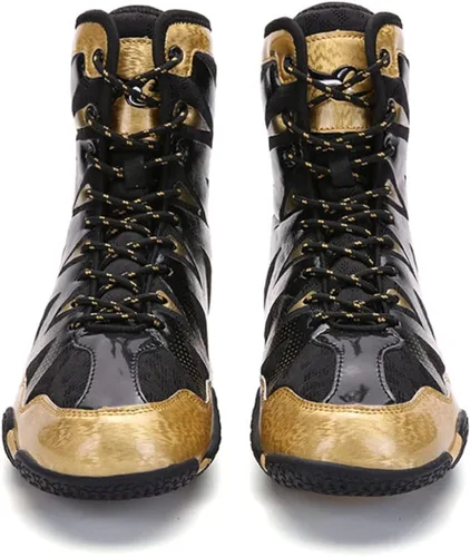 Vista 4 de YIGATE Zapatos de lucha libre para hombre, botas de entrenamiento de kickboxing, botas de boxeo ligeras, botas de boxeo transpirables