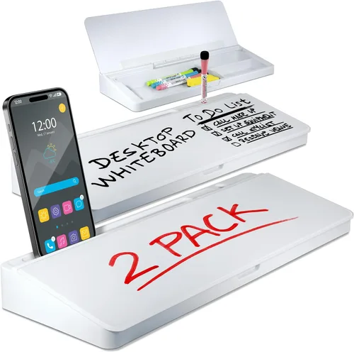 Vista 7 de Pizarra blanca de escritorio - Pizarra blanca de borrado en seco de vidrio - Compañero de computadora de escritorio - Oficina en casa y artículos