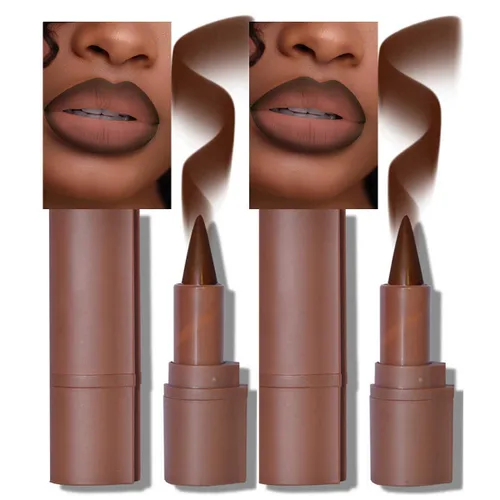 Vista 68 de BAISEN DIARY 2 en 1 doble punta mate delineador de labios y brillo de labios, lápiz combinado de labios marrón nude degradado, delineador de labios