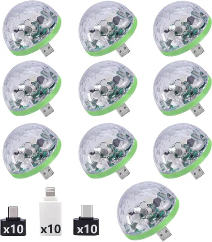Vista 8 de Luces USB para fiesta, mini bola de discoteca, pequeña bola mágica, control de sonido, luz de escenario de DJ, lámpara estroboscópica RGB colorida