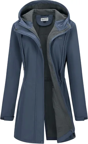 Vista 17 de 33,000ft Chaqueta larga Softshell para mujer con capucha, forro polar, resistente al viento, cálida, impermeable, rompevientos Negro