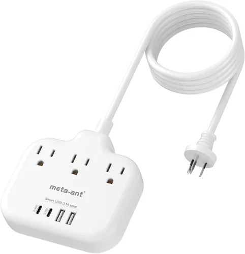 Vista 14 de Adaptador de Enchufe de Sudáfrica, Adaptador Tipo M para Sudáfrica con 3 Tomas de CA y 4 Puertos USB (2 USB C) 15.5W, Cable de Extensión de 3FT