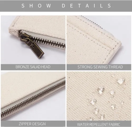 Vista 3 de Estuche de lona Cartuchera Para Ninas Almacenamiento Cosméticos Cremallera (Beige, Lienzo)