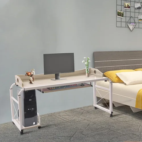 Vista 9 de Escritorio de cama Burlywood ajustable en altura, mesa multifuncional móvil, escritorio de computadora elástica para dormitorio, comedor, sala