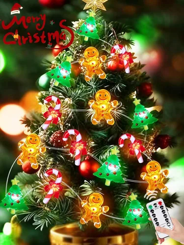 Vista 31 de Guirnalda de luces de Navidad, 10 pies, 30 LED, árbol de Navidad, Papá Noel, copo de nieve, luces de hadas, funciona con pilas, con control remoto