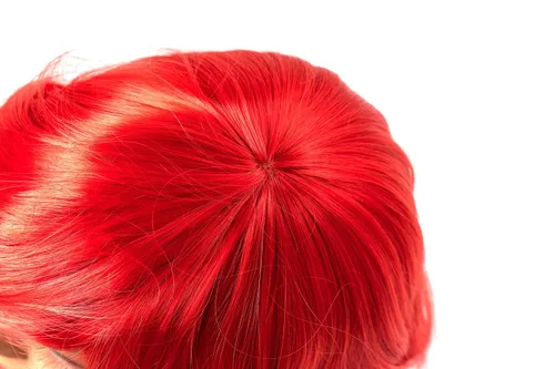 Vista 6 de Funna Peluca de sirena para niñas, disfraz de princesa con horquilla de estrella de mar para Halloween, cosplay, rojo, L