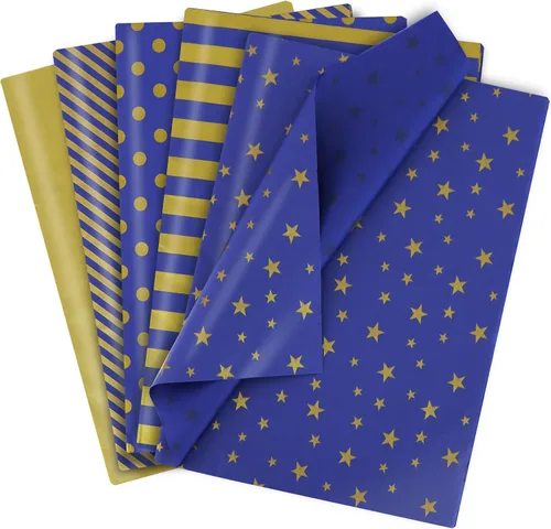 Vista 26 de BEISHIDA 100 hojas de papel de seda blanco y negro a granel, rayas de sarga y puntos, estrellas para bolsas de regalo, papel de regalo de 14 x 20