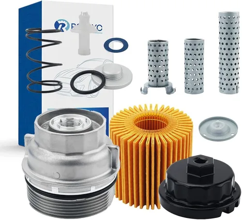 Vista 6 de Tapa de carcasa del filtro de aceite + tapón compatible con Toyota Camry Tundra RAV4 4Runner Tacoma Highlander Sienna Venza Avalon Fj Cruiser