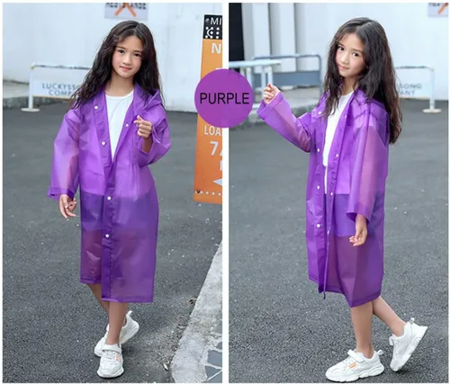 Vista 6 de Poncho de lluvia para niños, impermeable reutilizable de EVA para niños de 6 a 13 años, chaquetas impermeables con capucha